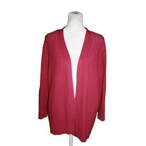 Karen Scott Knit Cardigan Sweater Berry Magenta Lightweight Size XL